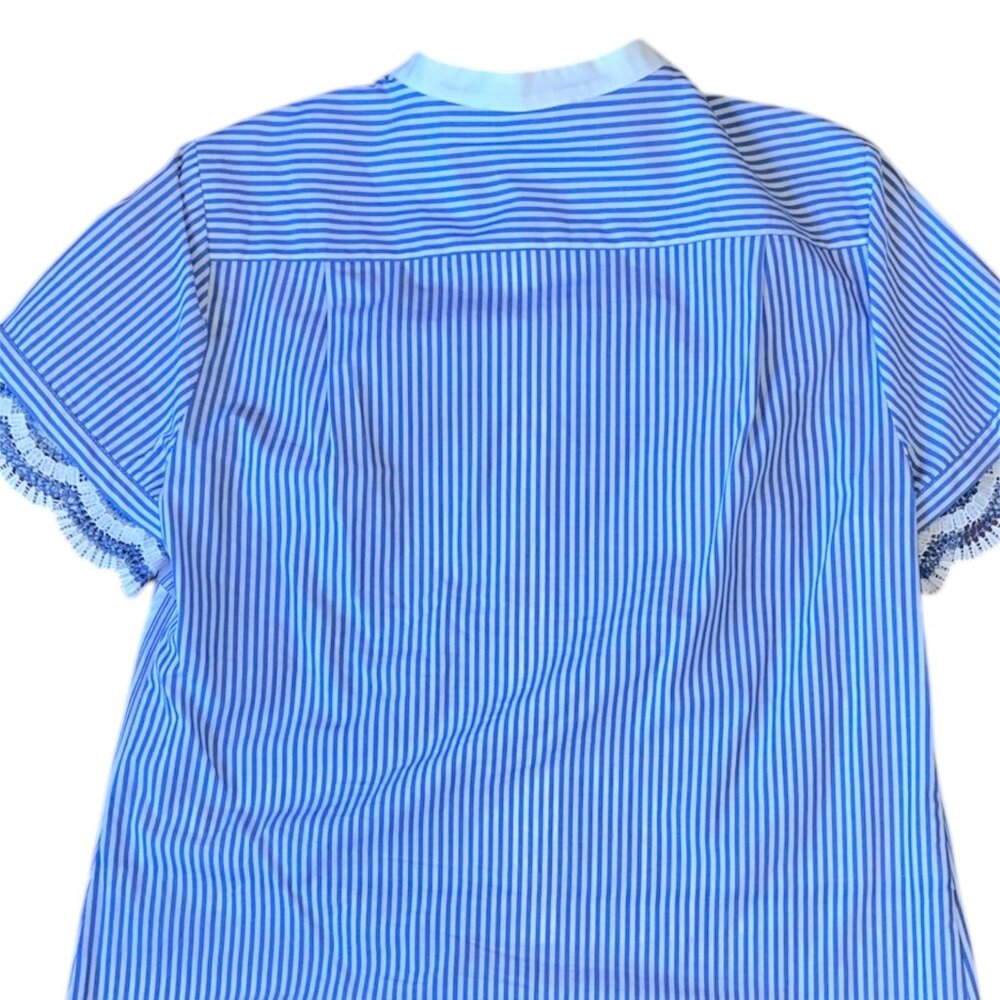 Karl Lagerfield blue & white scalloped blouse - Picture 2 of 6